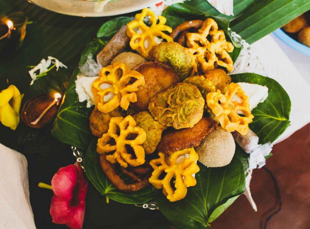 A colourful spread of traditional Sri Lankan dishes representing different regional cuisines
